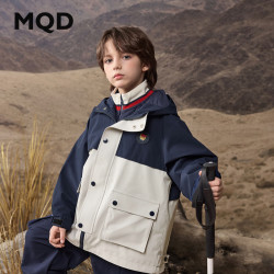 MQD 马骑顿 男女大童秋季户外露营撞色工装风衣外套 藏青 120cm