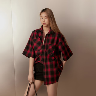 MLMR夏季浅春系穿搭字母印花舒适纯棉宽松圆领短袖男女 S M25204002F17马术红