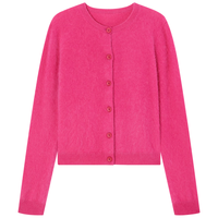 鄂尔多斯1980秋冬羊绒拉绒圆领简约舒适开衫女纯羊绒开衫 玫粉色 M 160/84A