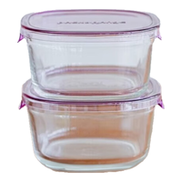 怡万家（iwaki）保鲜盒可微波炉加热饭盒便当盒玻璃餐盒冰箱收纳盒 【薰衣草-通勤优选】方型2*550ml