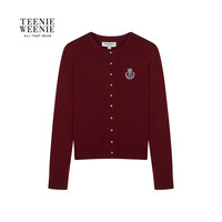 TeenieWeenie小熊女装毛衣2025秋季简约休闲柔软舒适针织开衫 B-酒红色 160/S