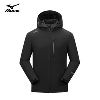 Mizuno 美津浓 户外夹克男长袖外套加棉连帽百搭舒适防风保暖上衣 黑色
