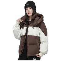 雪中飞冬季女拼接撞色防风连帽御寒保暖时尚百搭休闲简约防寒服羽绒外套