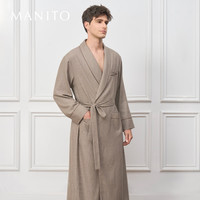 MANITO/曼尼陀 Maple 山羊绒桑蚕丝男士长睡袍奢华家居服立体格纹 大地棕 XL