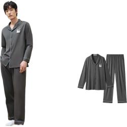 YOUKESHU 男士睡衣男纯棉7A抗菌防螨防蚊夏季居家可外穿女士家居服套装