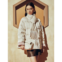 太平鸟女装轻羽绒合集反季清仓白鸭绒羽绒服简约时尚短款中长款 苏博联名外套式羽绒服米白色 L