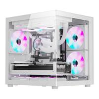 长城机箱视界S5 MINI海景房机箱小尺寸MATX小机箱紧凑型侧透240水冷小型台式机电脑主机箱 白色+极光ARGB风扇3正4反