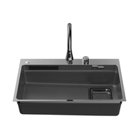 九牧(JOMOO)魔法师枪灰琴键飞雨瀑布厨房水槽大单槽洗菜盆一体盆压纹洗碗槽 枪灰款-琴键调温瀑布水槽-