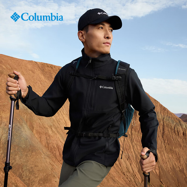 Columbia 哥伦比亚 男士拒水软壳衣 内里抓绒 WE6044 黑色