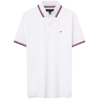 Tommy Hilfiger【轻柔感】夏季男装透气珠地网眼短袖T恤镶边翻领POLOJ9195 L (:150-165斤) 【合身百搭】云沐白色YAF