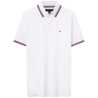 Tommy Hilfiger【轻柔感】夏季男装透气珠地网眼短袖T恤镶边翻领POLOJ9195 L (：150-165斤) 【合身百搭】云沐白色YAF