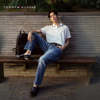 Tommy Hilfiger【轻柔感】夏季男装透气珠地网眼短袖T恤镶边翻领POLOJ9195 L (：150-165斤) 【合身百搭】云沐白色YAF