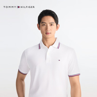 Tommy Hilfiger【轻柔感】夏季男装透气珠地网眼短袖T恤镶边翻领POLOJ9195 L (：150-165斤) 【合身百搭】云沐白色YAF