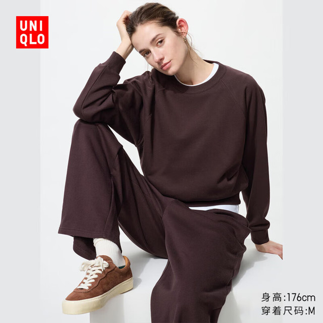 优衣库 女装短卫衣/运动衫套头衫25秋冬479602 39 棕黑色 XL /165/92A