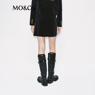 MO&Co.短裙2025冬精工奢光全棉平绒金扣中腰小A字半身裙MBE4SKT018 深宝蓝色 XS