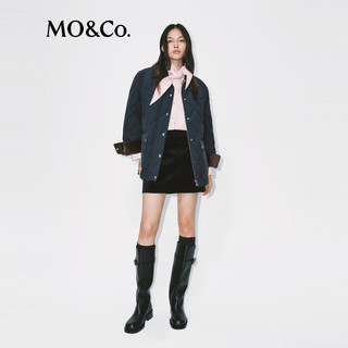MO&Co.短裙2025冬精工奢光全棉平绒金扣中腰小A字半身裙MBE4SKT018 深宝蓝色 XS