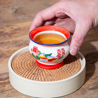 润华年 手绘陶瓷茶杯 小容量 红色鸳鸯