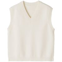 无印良品（無印良品 MUJI）女式 针织 V领 背心 马甲 针织衫 25年春季  BA1Q2A5S 米白色 S （155/80A）