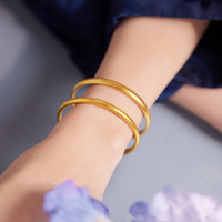 六福珠宝 一路生花黄金手镯泥鳅背福满传家足金素圈 计价 56mm-约16.88克