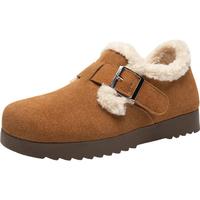 ZHR加绒勃肯鞋女复古软底套脚棉鞋女柔软真牛皮单鞋女 AB55B 驼色 36 驼色(加绒)