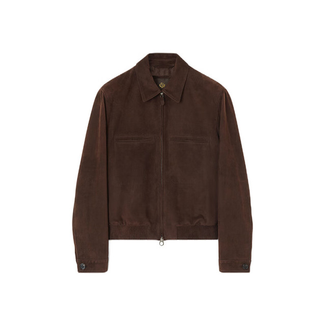 Loro Piana 诺悠翩雅 男装Kane飞行员夹克绒面革衬衫领拉链无衬里外套25新款 深棕色 42