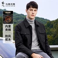 与狼共舞 棋盘格工装翻领外套保暖防风男士夹克 001黑色 165