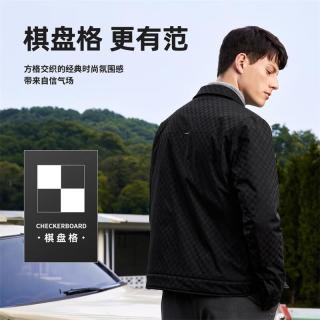 与狼共舞 棋盘格工装翻领外套保暖防风男士夹克 001黑色 165