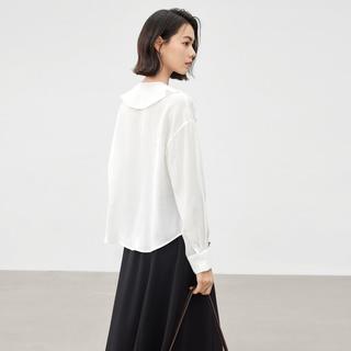 2024秋装法式飘逸灵动荷叶领飘带捏褶叠门襟醋纤女式长袖衬衫