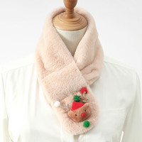 达芬奇密码 儿童圣诞动物卡通围脖冬季仿獭兔毛绒百搭秋冬天围巾 圣诞系列 裸色 70cm*10cm