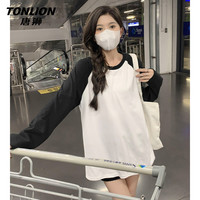 唐狮撞色长袖t恤女2025秋季内搭打底衫遮肉显瘦宽松上衣VB