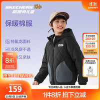 Skechers斯凯奇儿童秋冬新款梭织裥棉连帽外套男女童休闲保暖外套L425K078