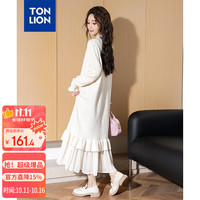唐狮（TonLion）2025秋女圆领净色拼接毛织长款连衣裙