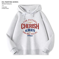 KYV真维斯灰色卫衣女2025春秋美式宽松薄款圆领连帽卫衣外套 【连帽款】浅花灰#红黄蓝珍惜 S
