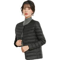 鸭鸭（YAYA）佟丽娅同款轻薄羽绒服女冬季短款圆领内胆修身时尚薄外套男 黑色【女款无领】 4XL