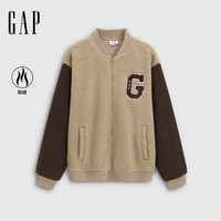 GAP男女装2025秋季大G字母仿羊羔绒宽松夹克开衫卫衣787408 卡其色 S (165/88A)亚洲尺码