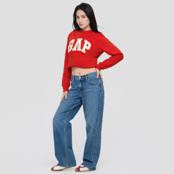 Gap 字母logo抓绒圆领卫衣合身简约上衣