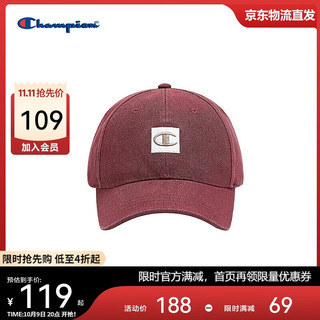 美国Champion鸭舌帽男女 休闲运动防晒时尚帽25FWH61 暗红 MIC