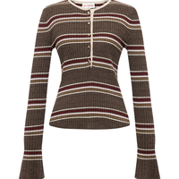 EP雅莹女装 牦牛绒羊毛绢丝条纹提花修身针织衫2025秋冬9503A 驼色 S