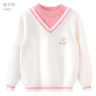 多妙屋 女童毛衣儿童加厚秋冬款线衣大童秋季洋气上衣宝宝针织打底衫 栀子白