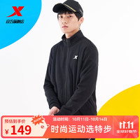 特步（XTEP）防泼水上衣秋冬男夹克外套训练服户外骑行服双层风衣运动服 0153加绒-黑-立领商务 S