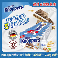 knoppers优力享牛奶榛子巧克力威化饼干夹心休闲零食 10包装250g