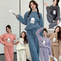 度步者 2025秋冬珊瑚绒水蜜桃睡衣女加绒宽松大码家居套装加绒保暖