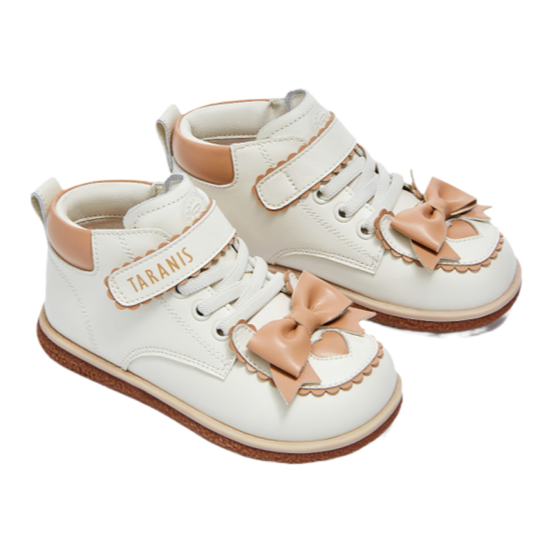 泰兰尼斯meta秋季女童皮靴白色皮鞋儿童蝴蝶结马丁靴