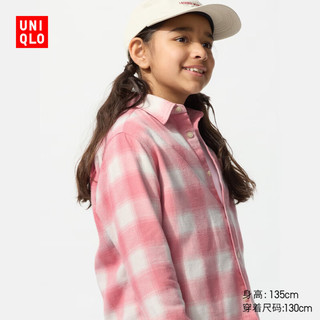 优衣库童装男童女童法兰绒格子衬衫长袖衬衣薄外套上衣478132 12 桃红色 160