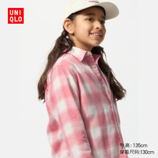 优衣库童装男童女童法兰绒格子衬衫长袖衬衣薄外套上衣478132 12 桃红色 160