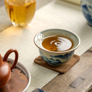 老陶泥陶瓷手工青花山水主人杯陶瓷手绘功夫茶具茶杯单杯品茗杯子