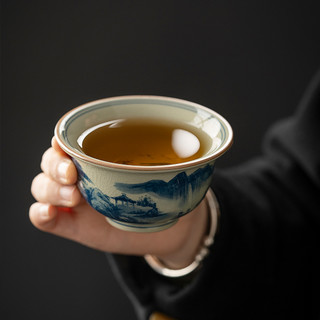 老陶泥陶瓷手工青花山水主人杯陶瓷手绘功夫茶具茶杯单杯品茗杯子