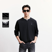 【亨利领】杰克琼斯男装25秋季长袖T恤刺绣宽松打底衫肌理感 185/104A/XL E43纯黑色(假两件款)