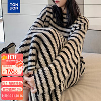 唐狮 2025秋季圆领条纹长款连衣裙慵懒感休闲百搭韩系针织裙 L