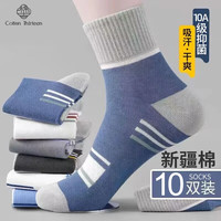 棉十三袜子男新疆棉10A防臭抗菌中筒袜秋冬季男袜透气运动风潮长筒10双